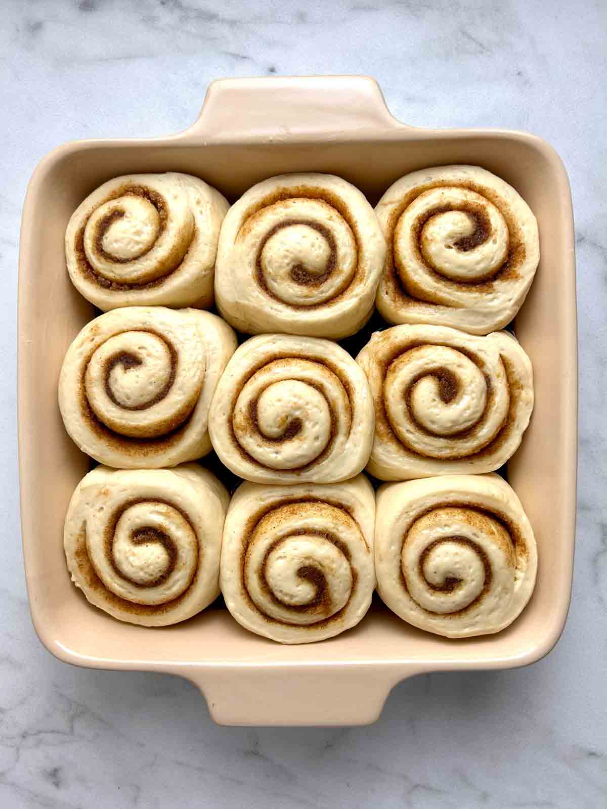 cinnamon rolls after second rise; much puffier.