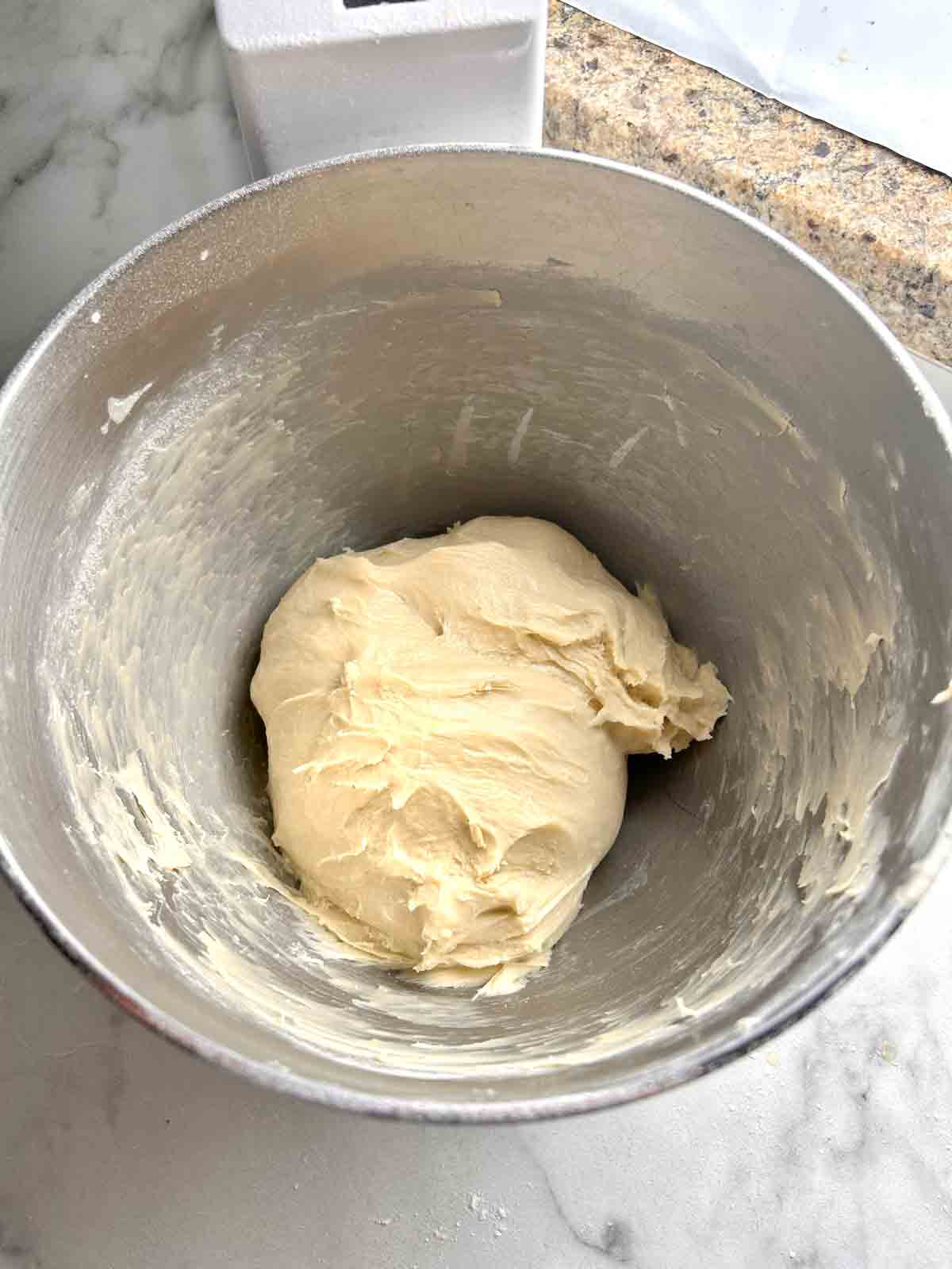 dough kneaded in stand mixer.