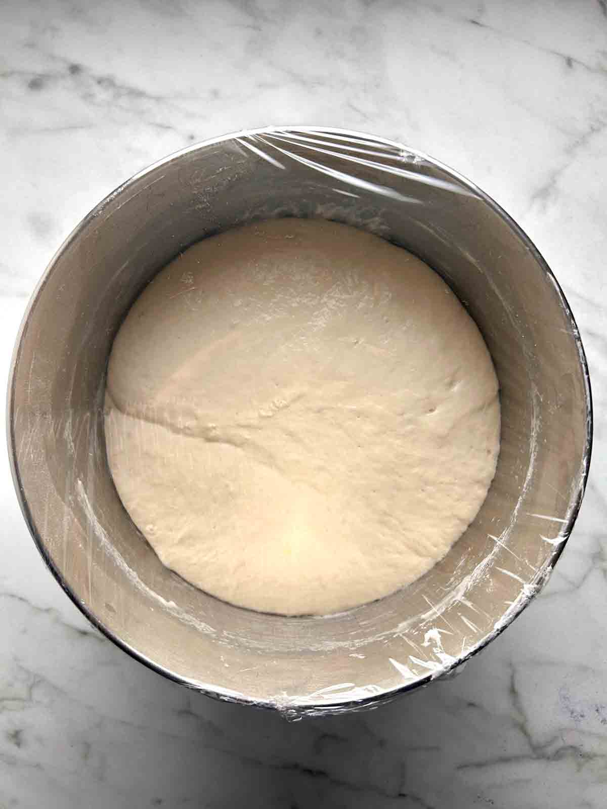 dough doubled in size after bulk ferment.