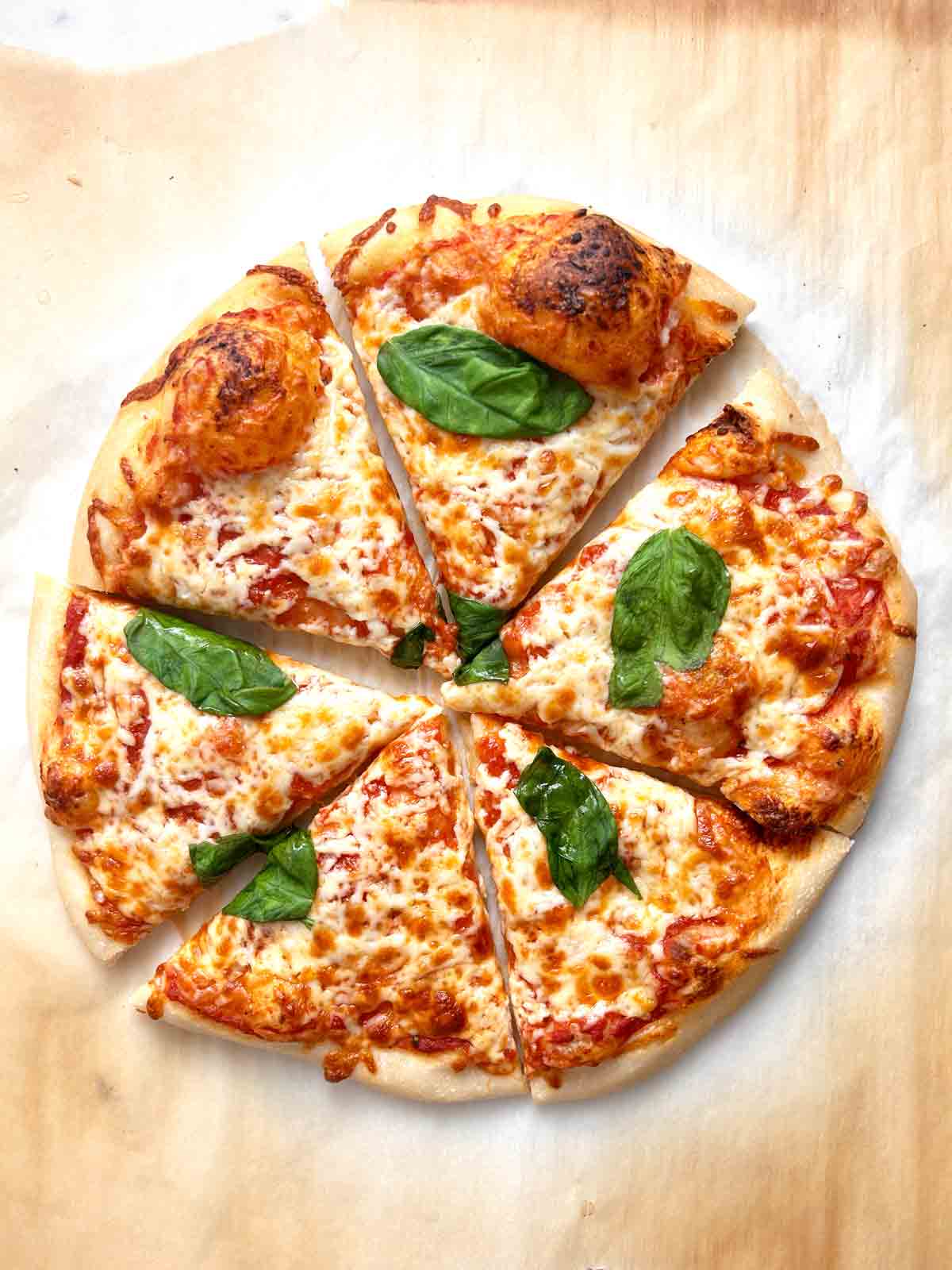 pizza after baking, then sliced.