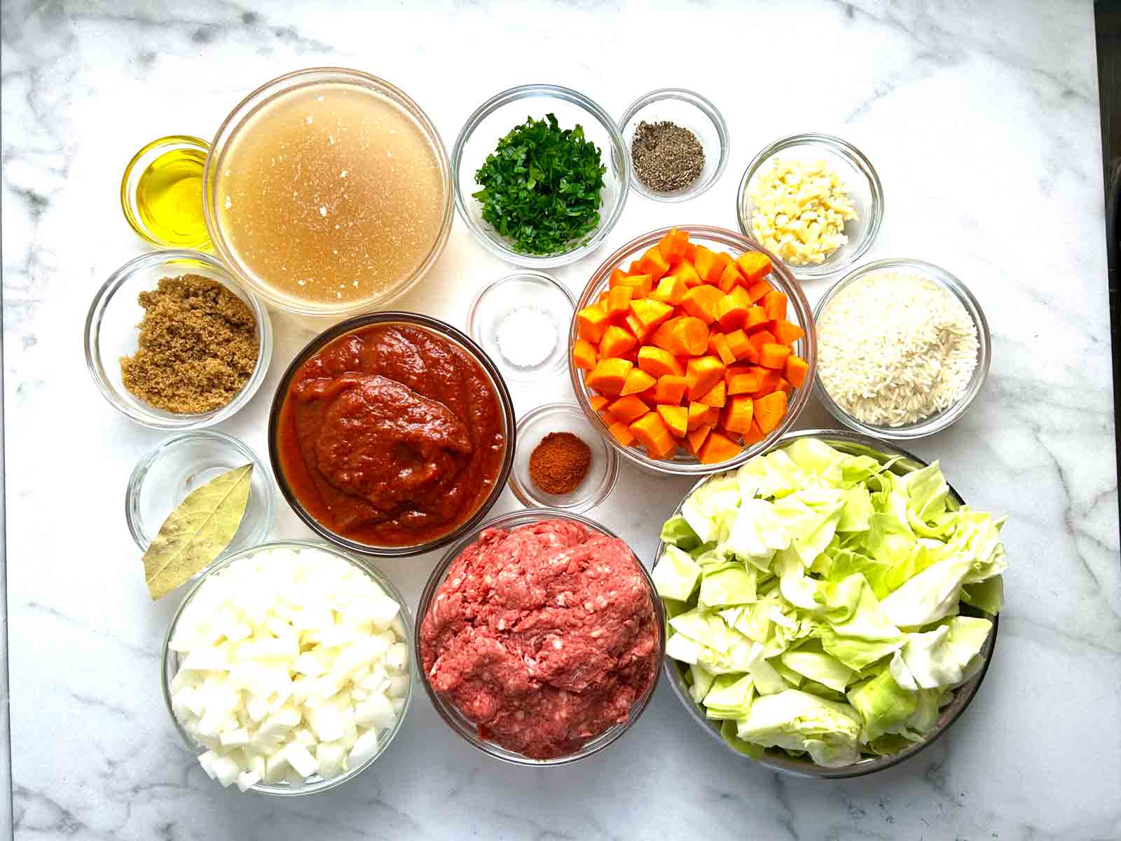 ingredients prepped in bowls.