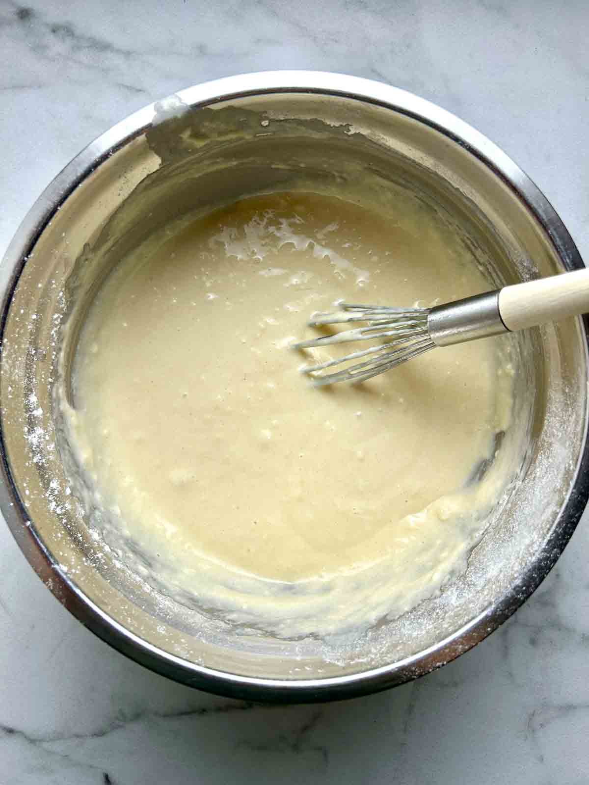 batter whisked in bowl.