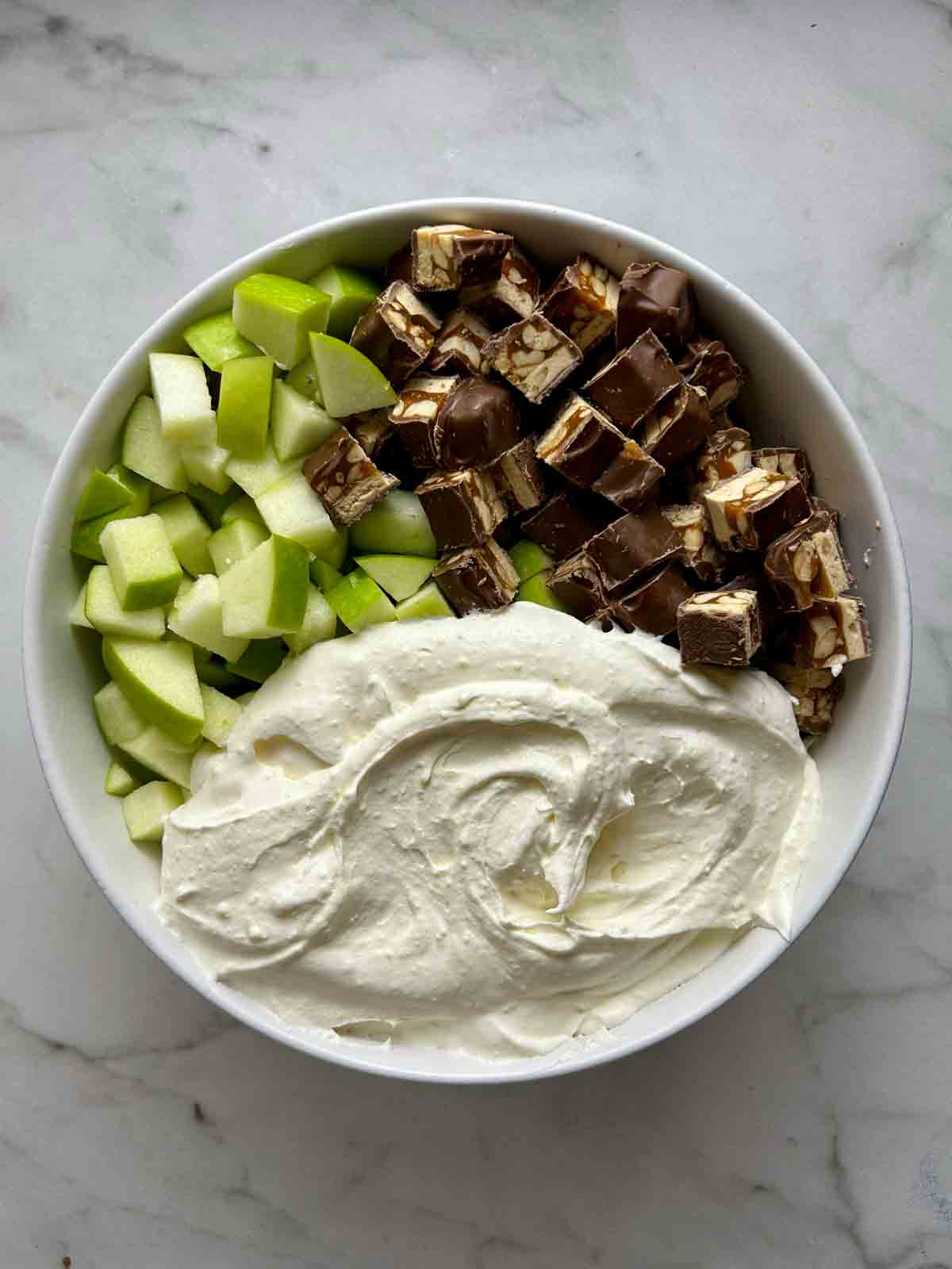 all components in bowl; unmixed.