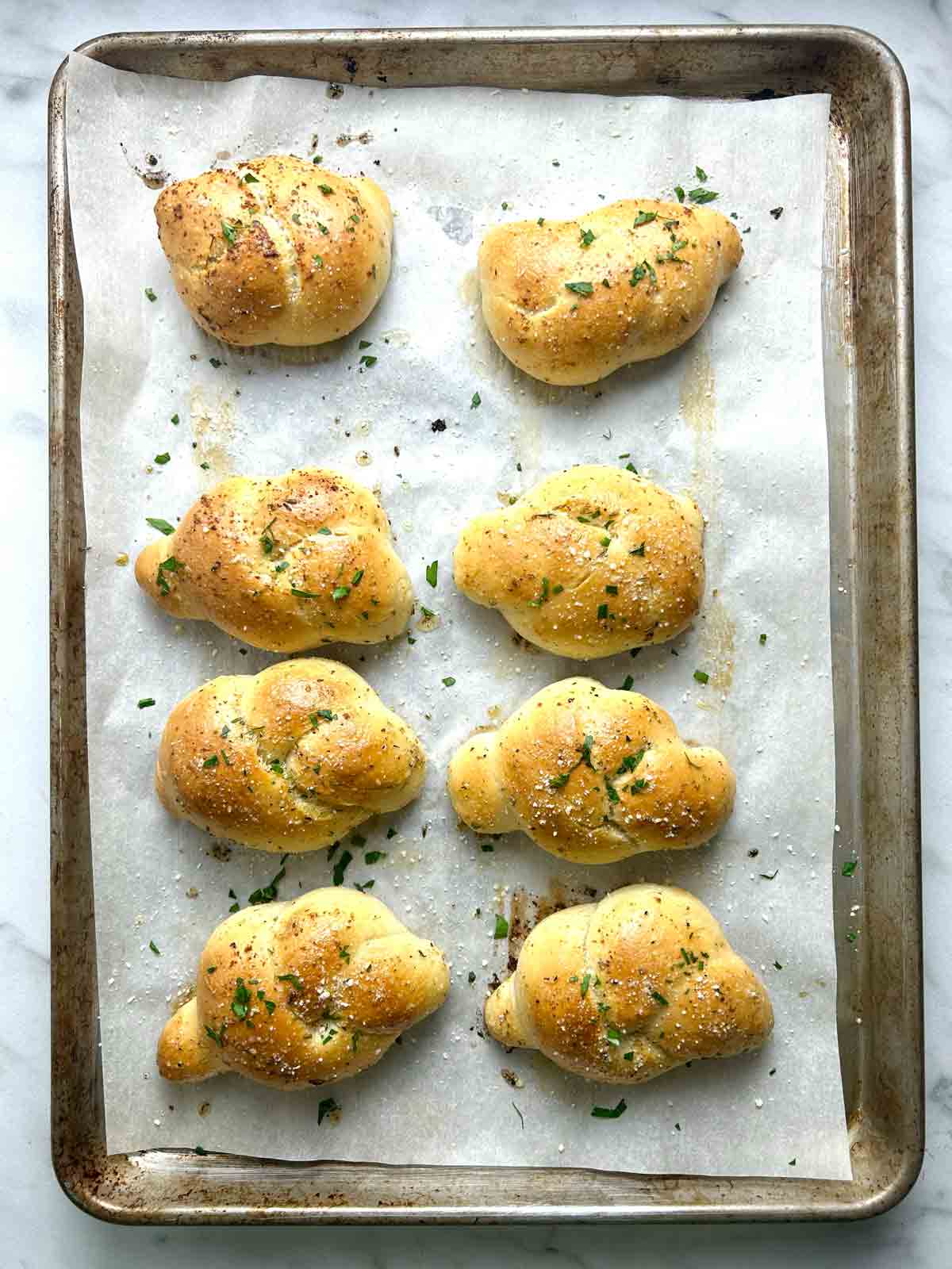 garlic knots after baking.