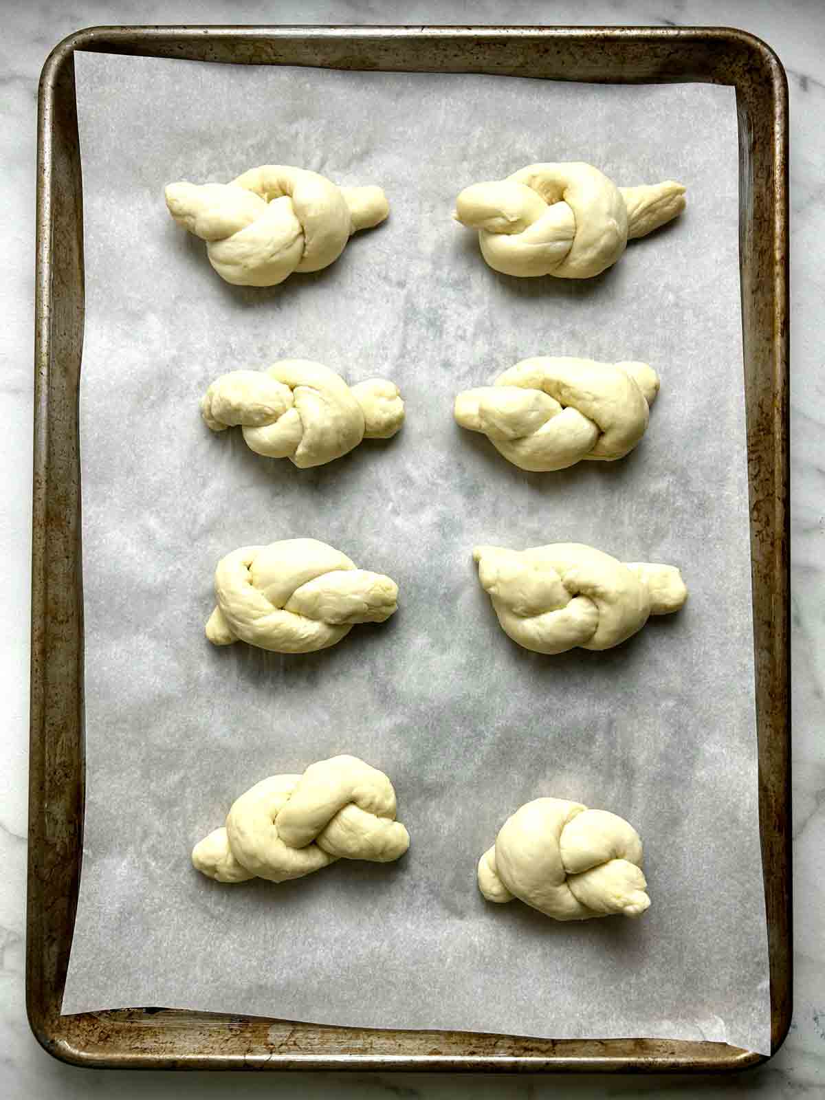 garlic knots after second rise.