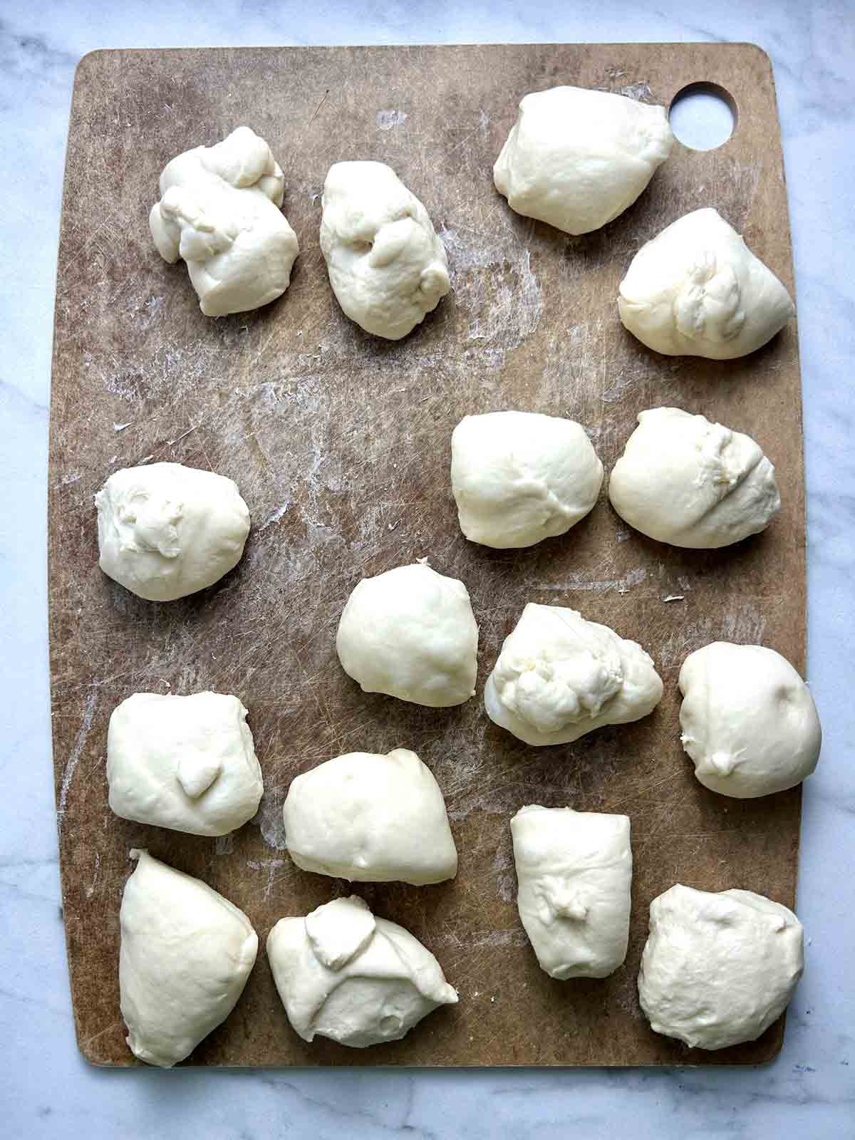 dough divided into 16 portions.