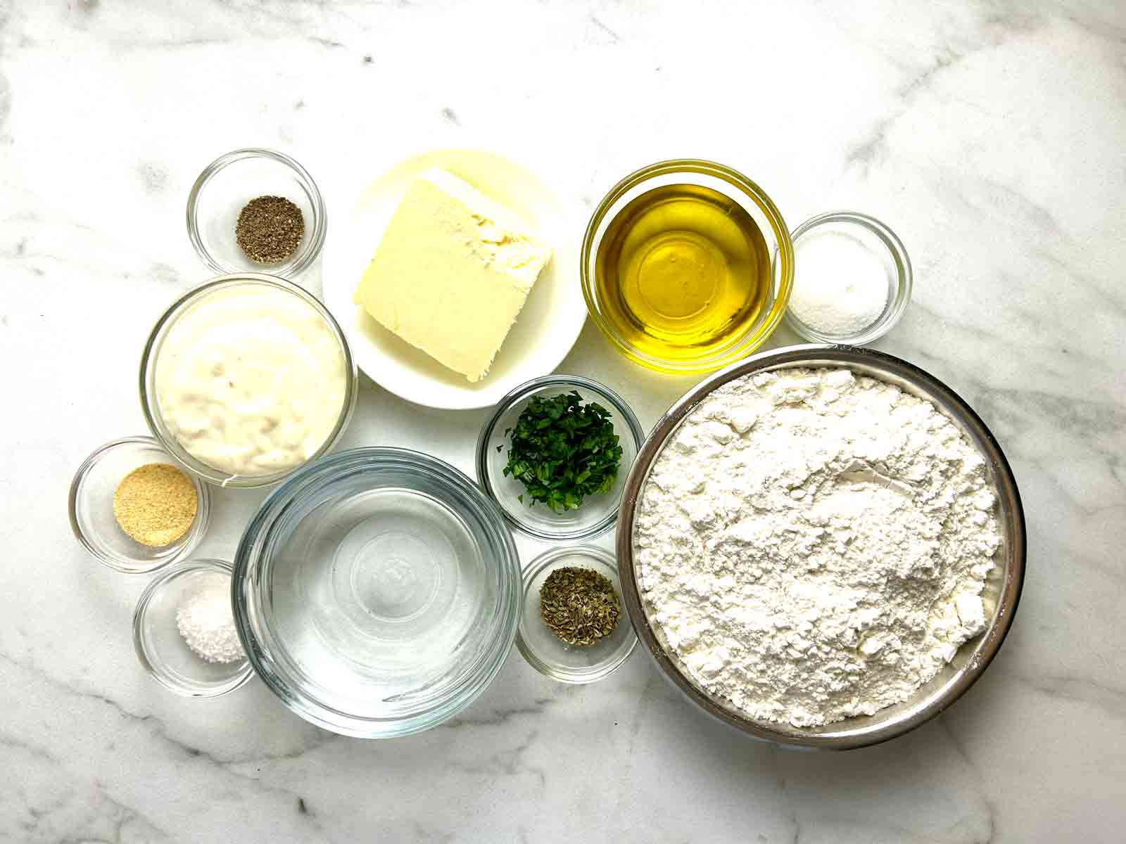 ingredients prepped in bowls.