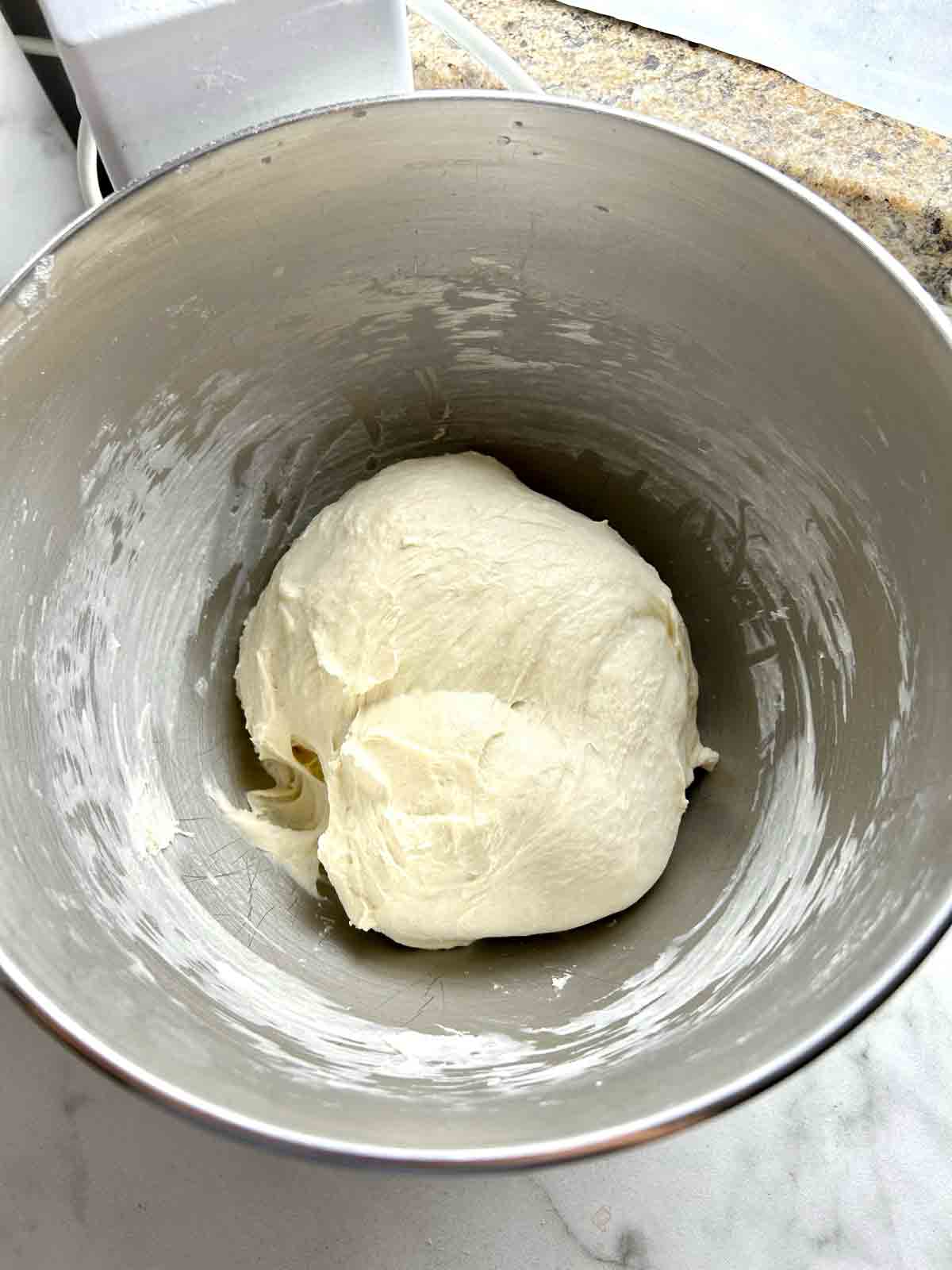 dough kneaded in stand mixer.
