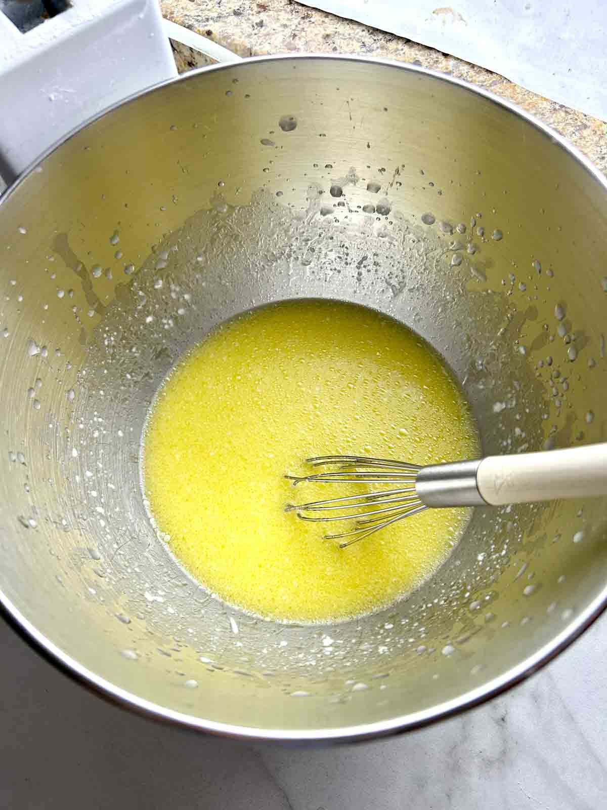 wet mixture in stand mixer bowl.