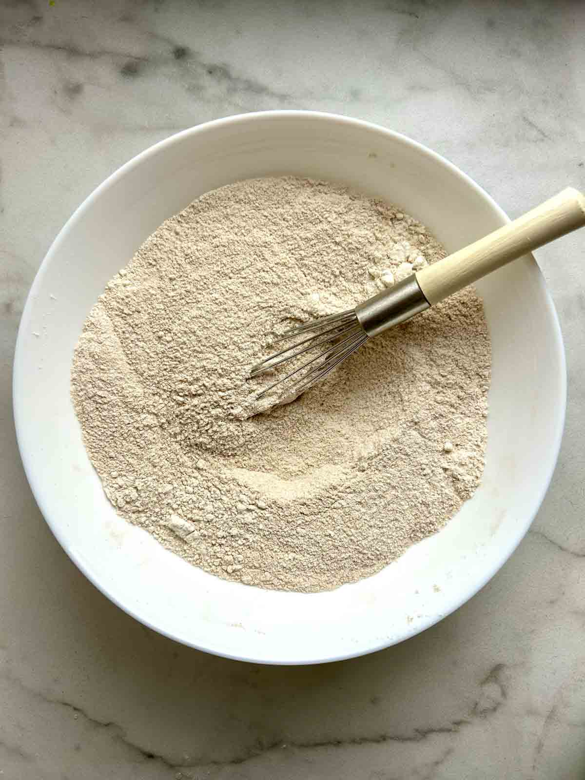 dry ingredients whisked in bowl.