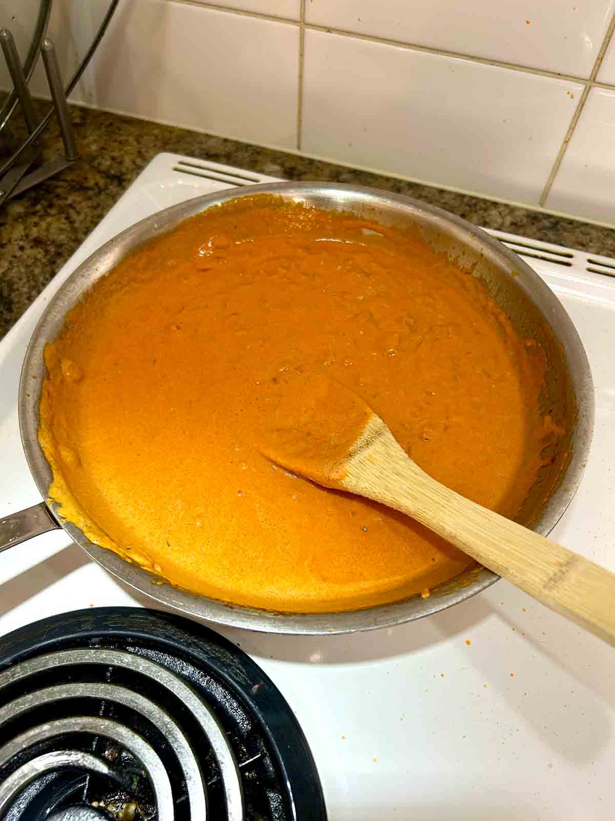 cream added to sauce.