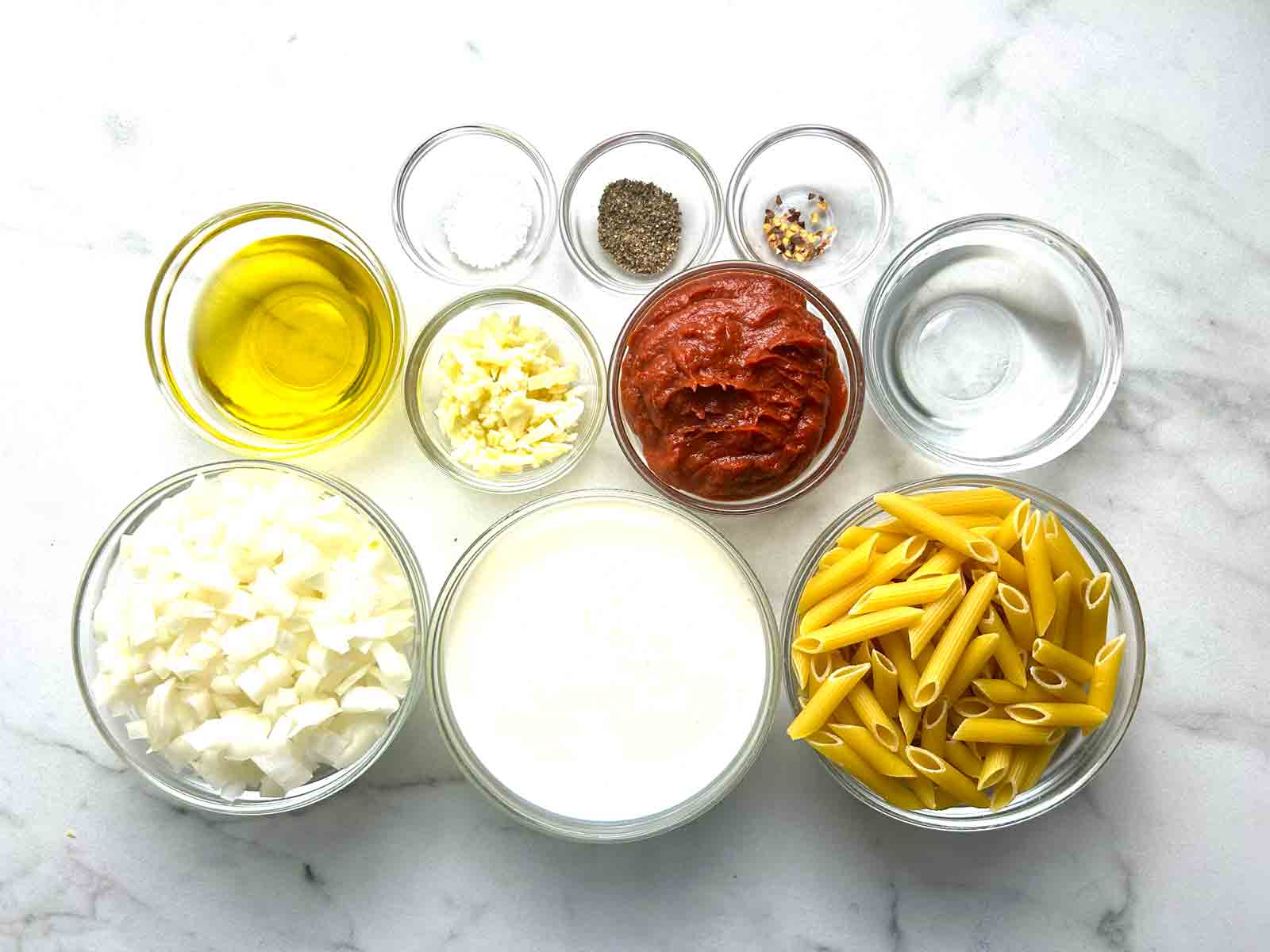 ingredients prepped in bowls.