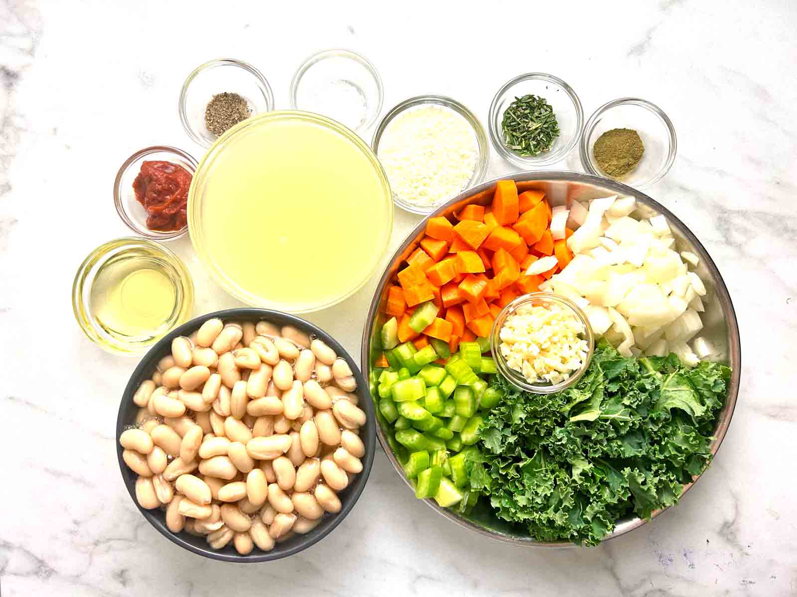 ingredients prepped in bowls.
