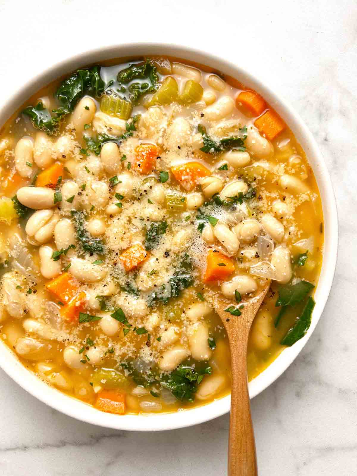 bowl of white bean soup.