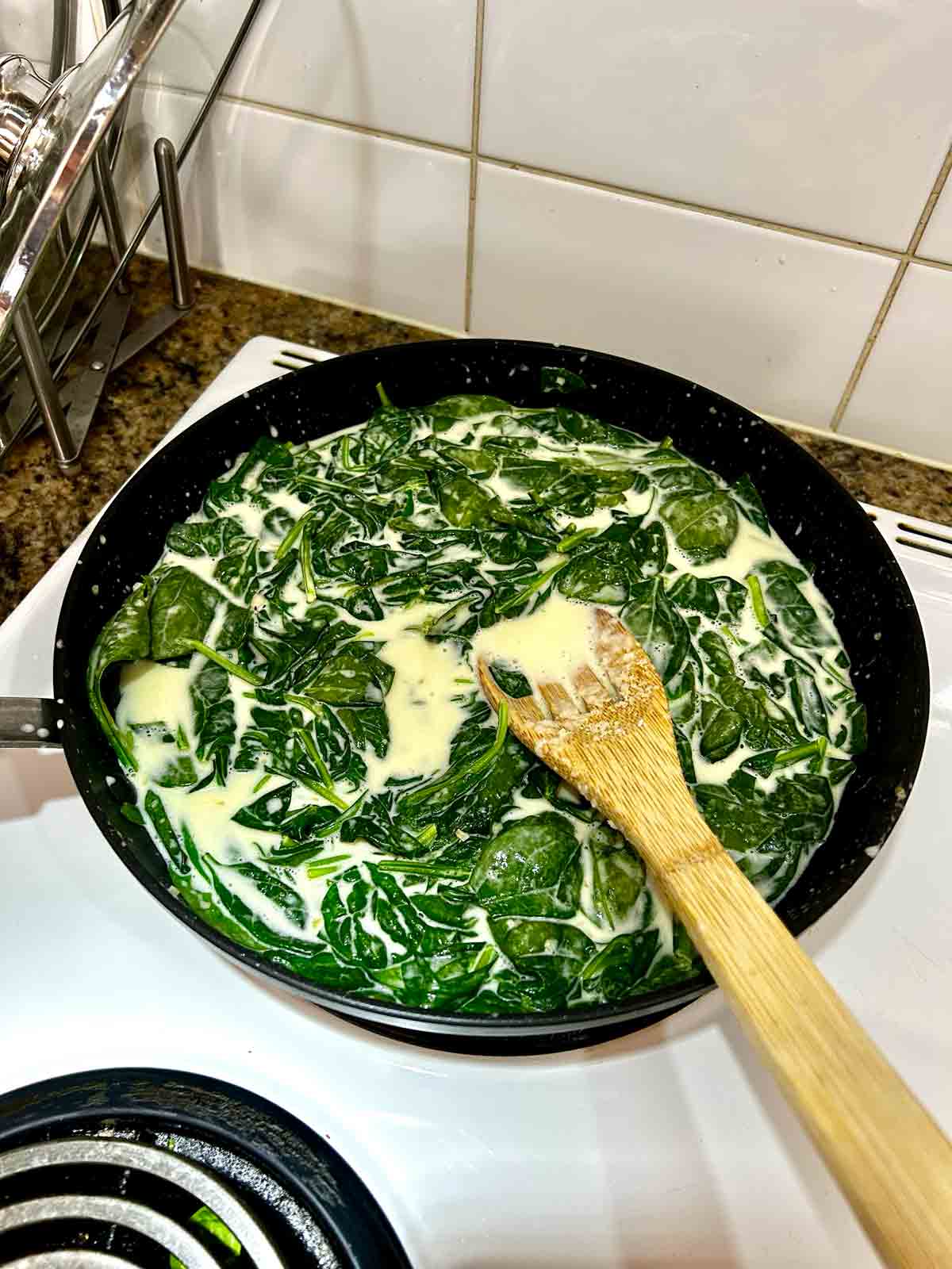 spinach added to cream sauce.