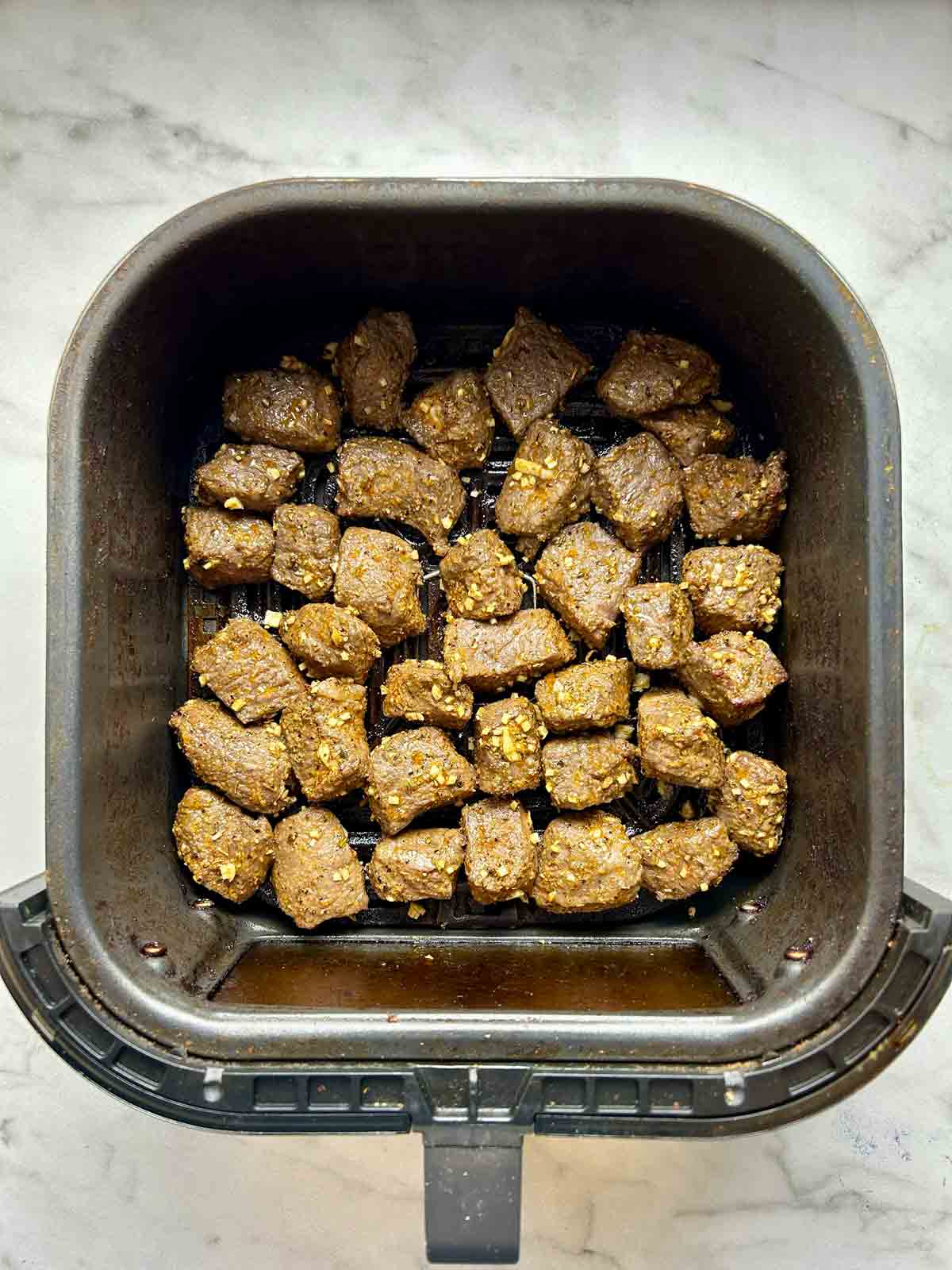 steak bites after air-frying.