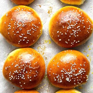 close up of hamburger buns.