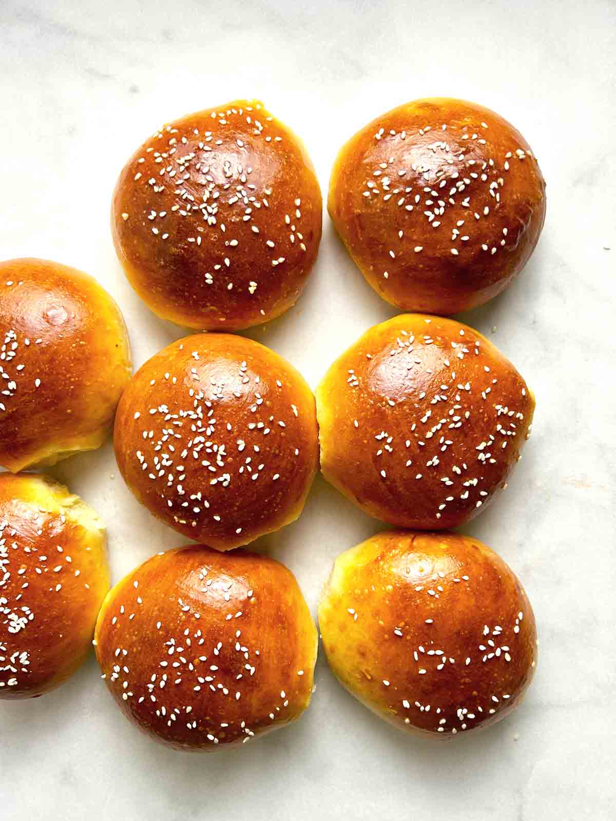 close up of hamburger buns.