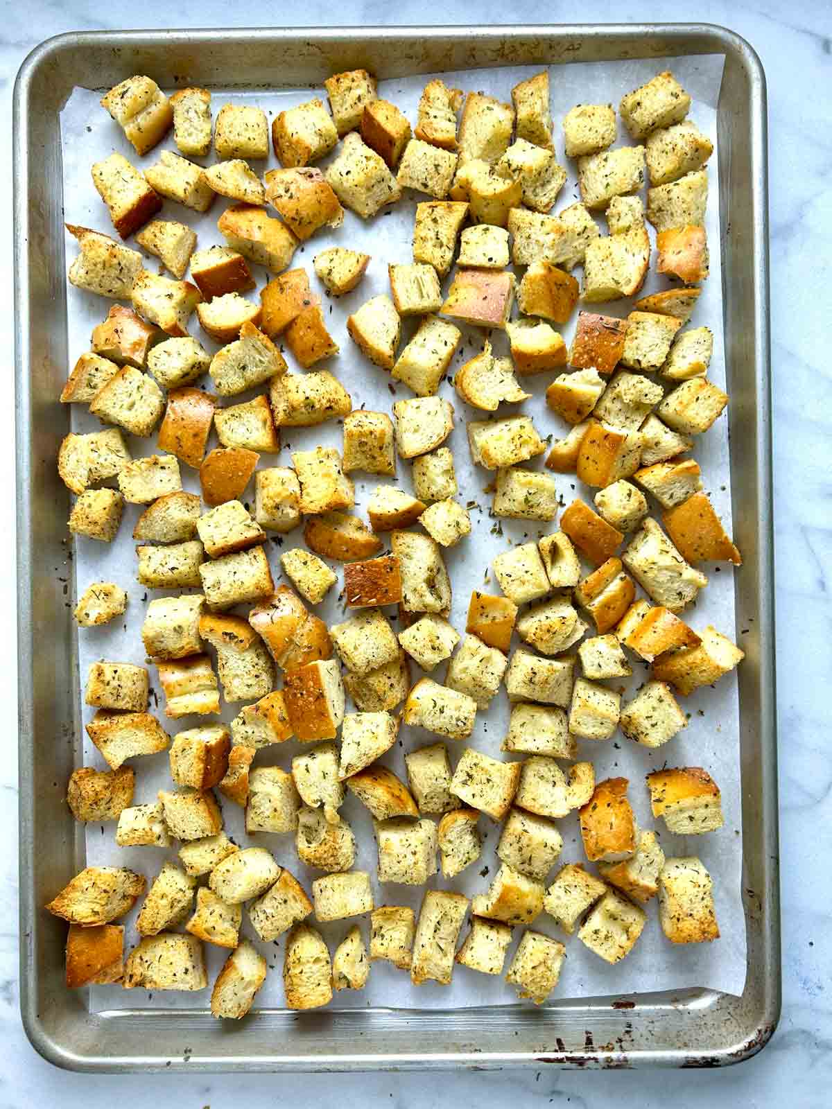 croutons golden brown after baking.