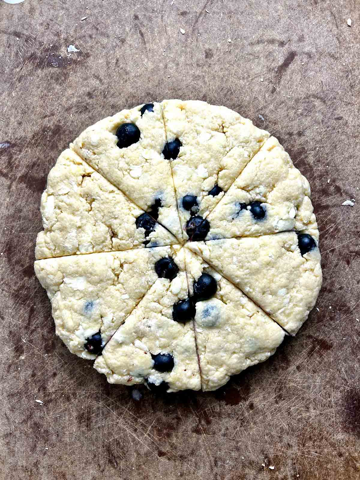 dough flattened into disc and cut into 8 wedges.