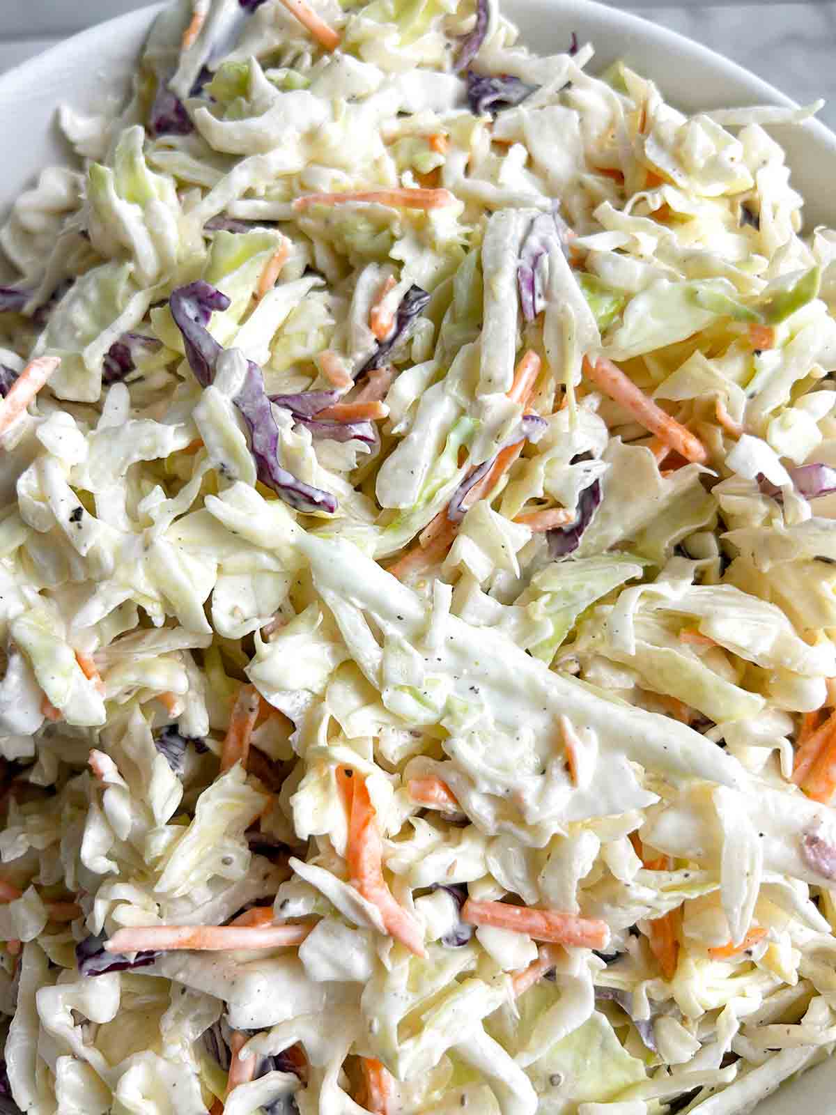 close up of coleslaw.