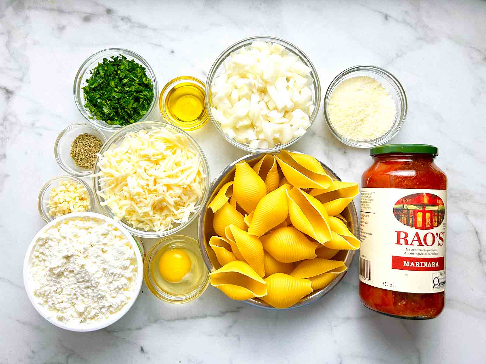 ingredients prepped in bowls.