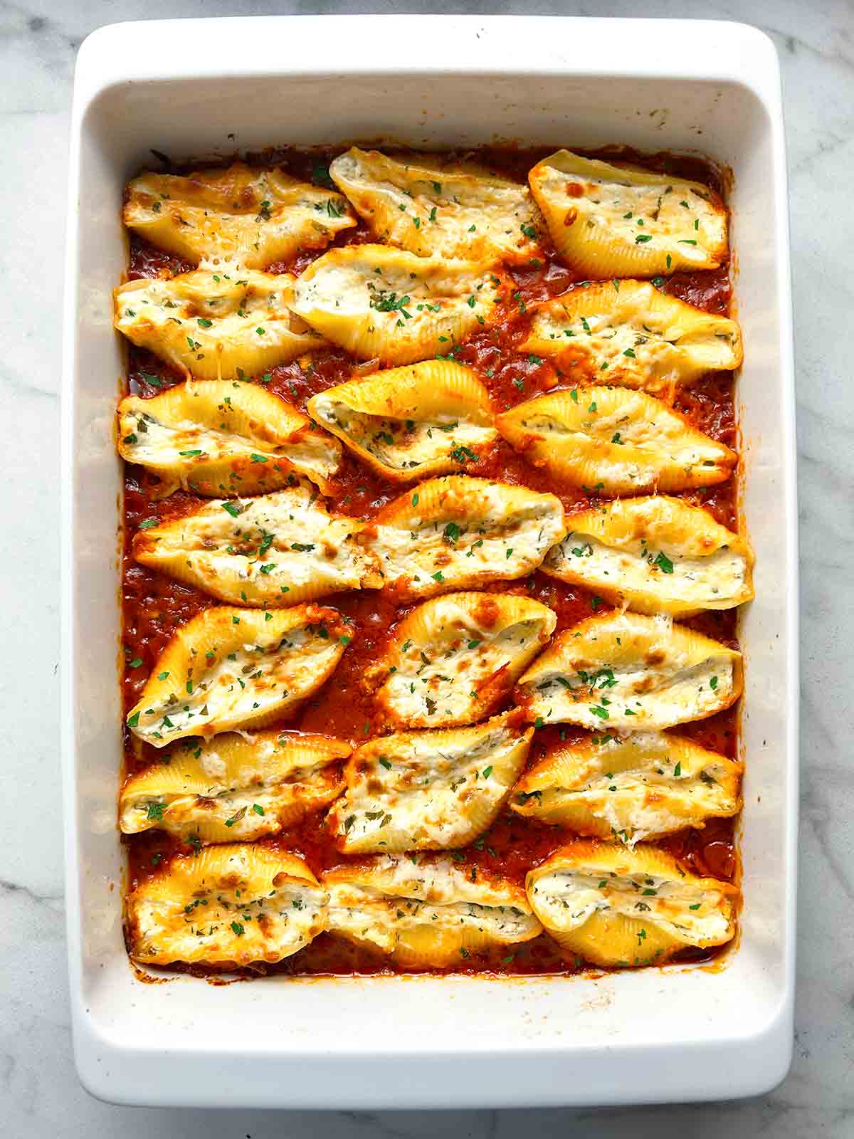 stuffed shells after baking.