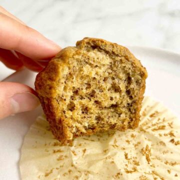 banana muffin with bite taken out of it.