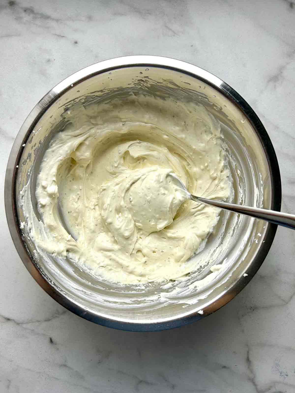 cream cheese and sour cream bowl tossed with ranch seasoning