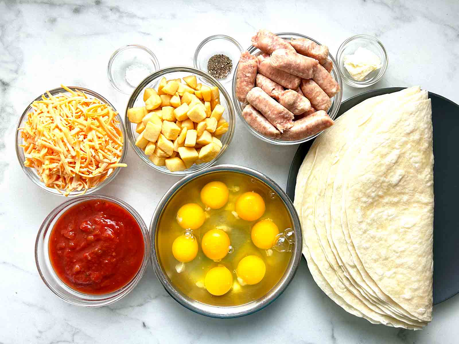 ingredients for breakfast burritos.