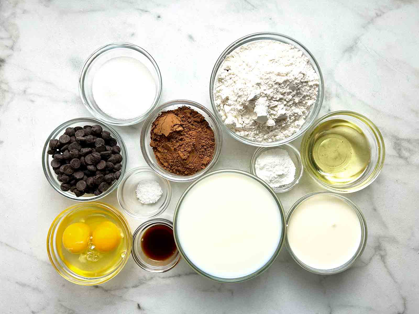 ingredients for chocolate pancakes.